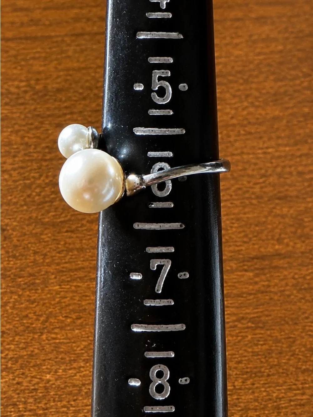 Silver tone Pearl Open Ring adjustable - White Pearls with two zirconia stones